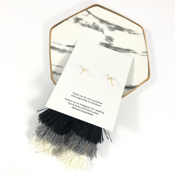 Black Ombre Tassel Fringe Statement Earrings - Picture 3 of 3